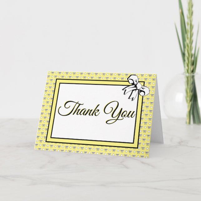 Bridal Shower Polka Dots and Bows Butter Yellow Thank You Card