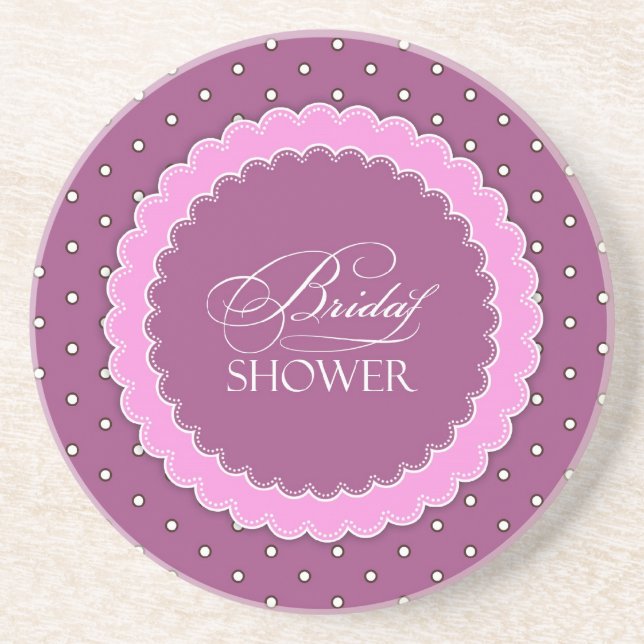 Bridal Shower Polka Pink Purple Coaster (Front)