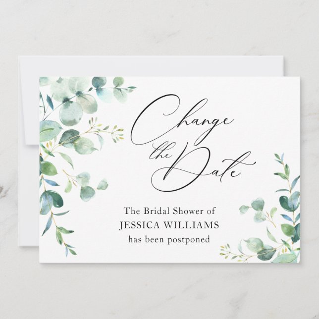 Bridal Shower Postponed Change the Date Eucalyptus Invitation (Front)