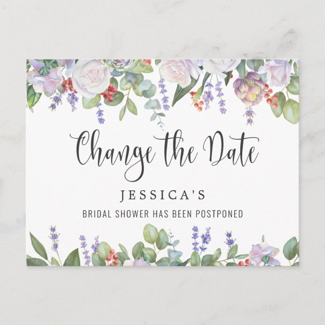 Bridal Shower Postponed Date Elegant Blush Roses Postcard (Front)