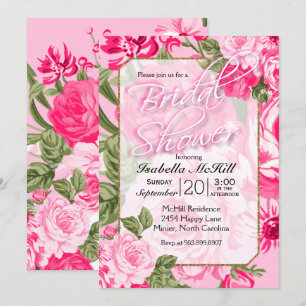 Bridal Shower - Pretty Pink Floral Roses Invitation