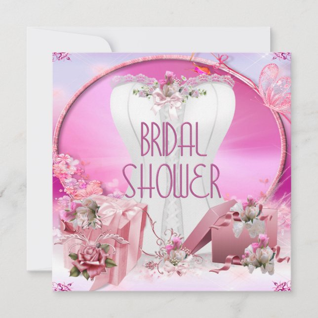 Bridal Shower Pretty White Pink Corset Floral Invitation (Front)