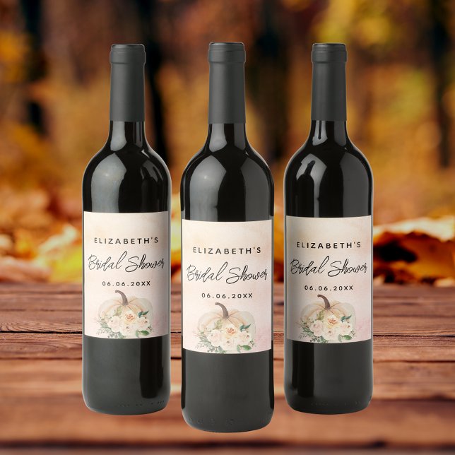 Bridal shower pumpkin fall cream rose gold wine label (Creator Uploaded)