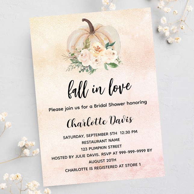 Bridal shower pumpkin fall in love cream luxury invitation (Creator Uploaded)