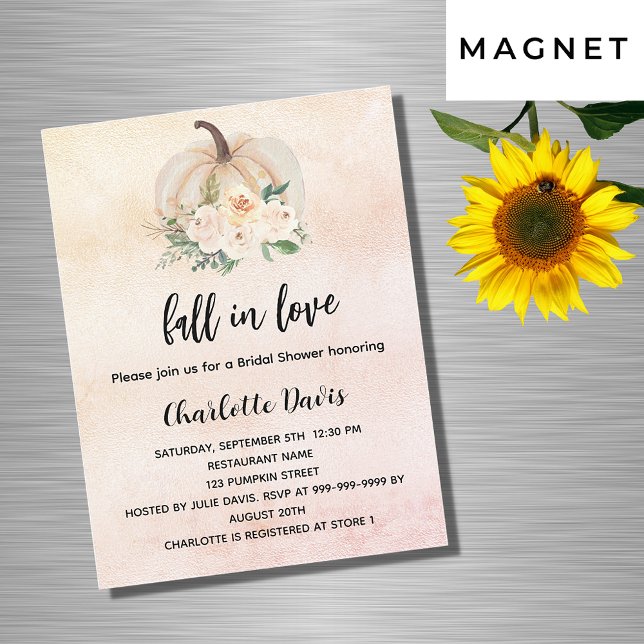 Bridal shower pumpkin fall in love cream luxury magnetic invitation (Creator Uploaded)