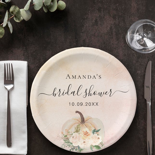 Bridal Shower pumpkin rose gold cream blush Paper Plate (Creator Uploaded)