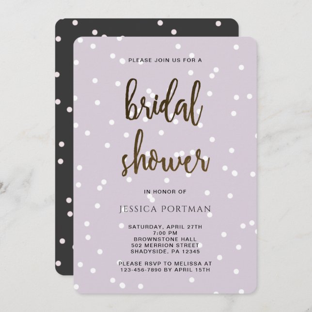 Bridal Shower Purple and Grey with Pretty Confetti Invitation (Front/Back)