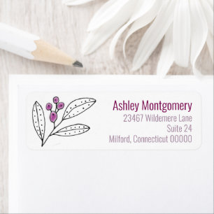 Bridal Shower Purple Berries Leaves Template Return Address Label
