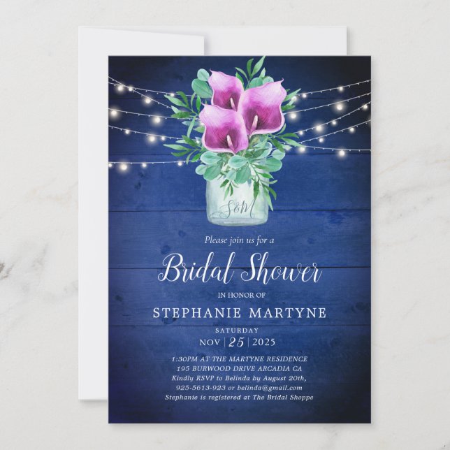 Bridal Shower Purple Calla Lily Lights Floral Invitation (Front)