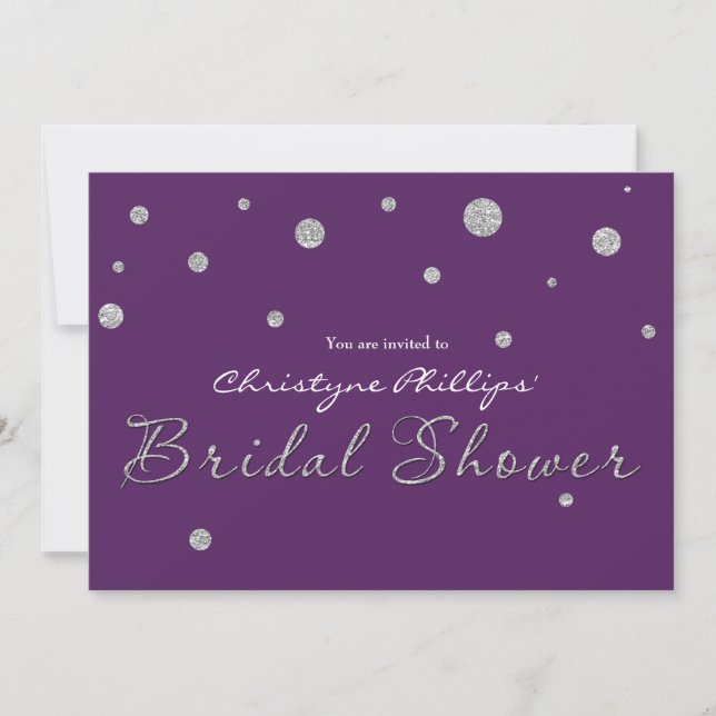 BRIDAL SHOWER Purple & Silver Glitter Modern Card (Front)