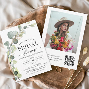 Bridal Shower QR Code Photo Eucalyptus Greenery  Invitation