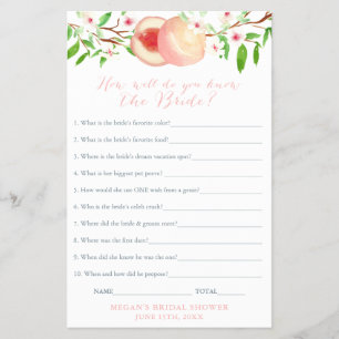 Bridal Shower Quiz, Editable Questions Game Card