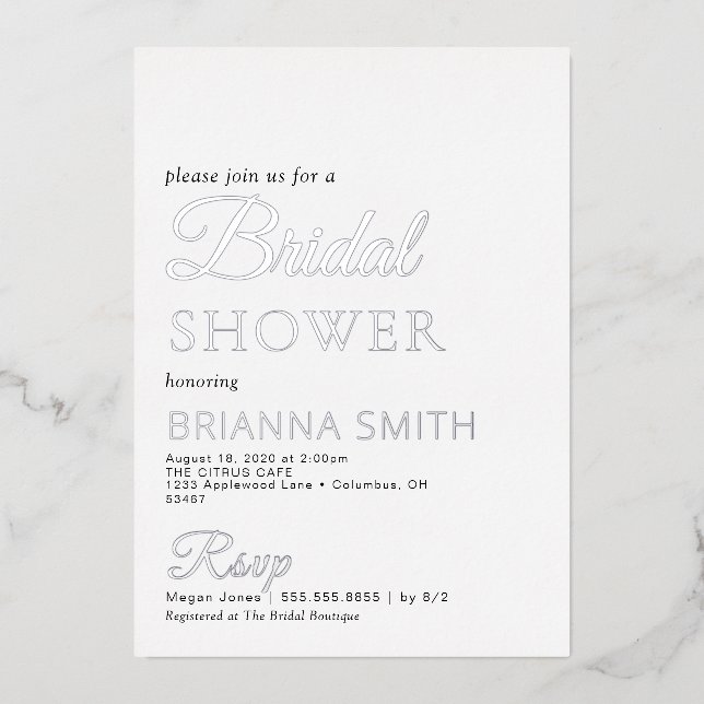 Bridal Shower Real Silver Foil Invitation (Front)