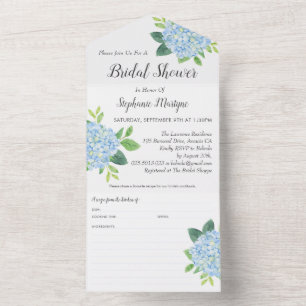 Bridal Shower Recipe Blue Hydrangea All In One Invitation
