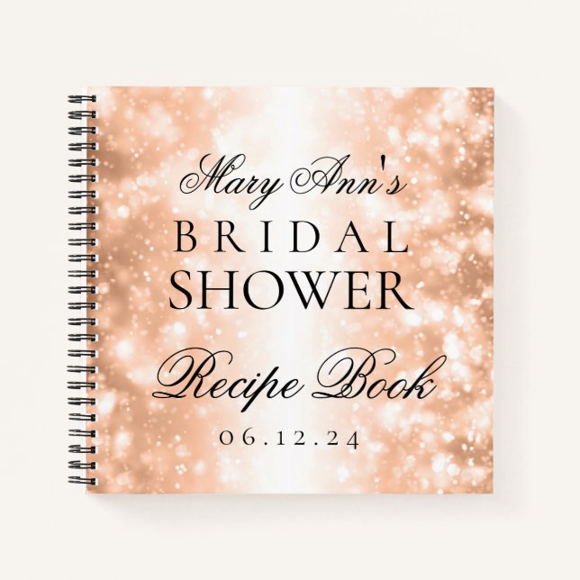 Bridal Shower Recipe Book Rose Gold Shimmer Lights (Front)
