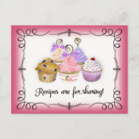 Bridal Shower Recipe Card Cupcakes Scrolls Retro