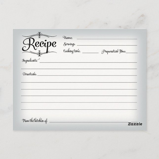 Bridal Shower Recipe Card Desserts Scrolls Retro (Back)