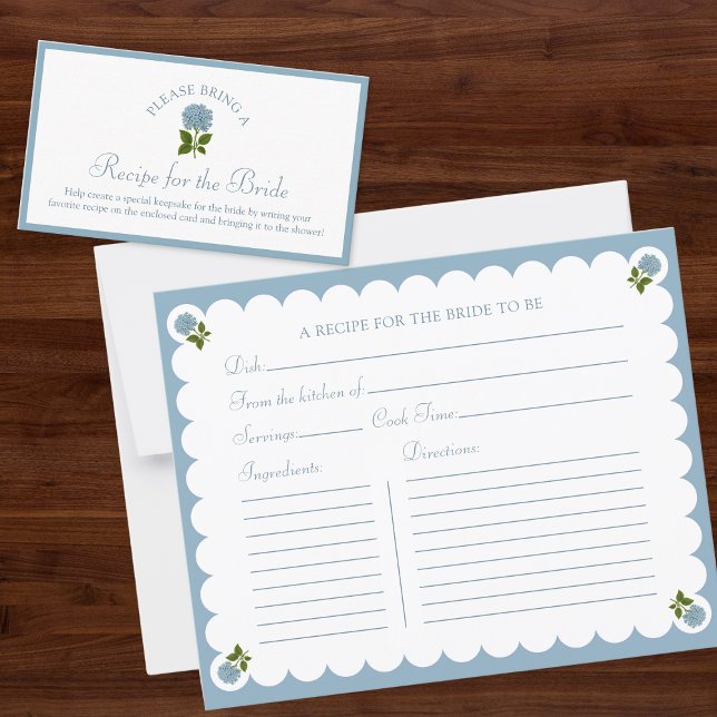 Bridal Shower Recipe Card Dusty Blue Floral  (Creator Uploaded)