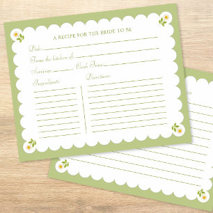 Bridal Shower Recipe Card Elegant Daisy Sage Green