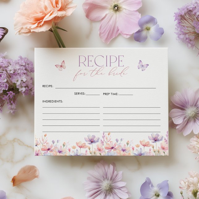 Bridal Shower Recipe Card Lifetime of Butterflies (Bridal Shower Recipe Card | Pastel wildflower butterfly theme | Here's to a lifetime of butterflies)