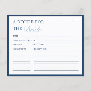 Bridal Shower Recipe Card Modern Navy Blue Minimal