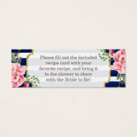 Bridal Shower Recipe Card Poem Floral Navy Stripes