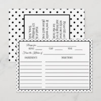 Bridal Shower Recipe Card Polka Dot Black & White