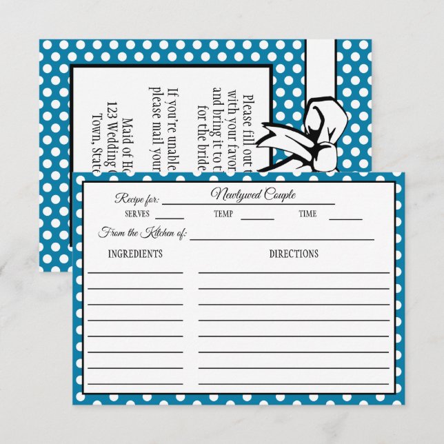 Bridal Shower Recipe Card Polka Dot Cerulean Blue (Front/Back)