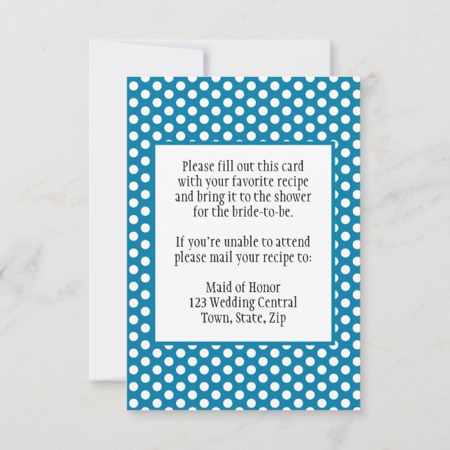 Bridal Shower Recipe Card Polka Dot Cerulean Blue (Back)