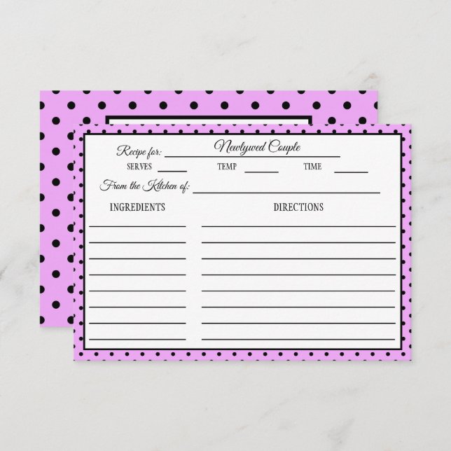 Bridal Shower Recipe Card Polka Dot Lavender (Front/Back)