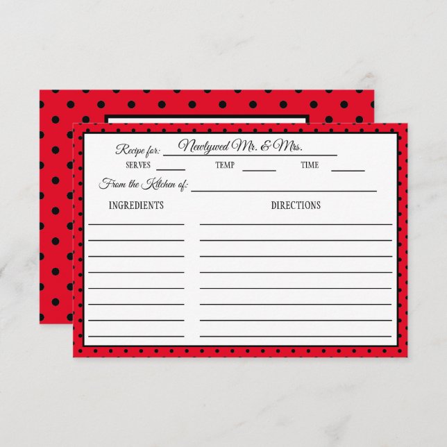 Bridal Shower Recipe Card Polka Dot Red and Black (Front/Back)