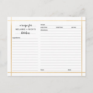 Bridal Shower recipe card, simple gold frame Postcard