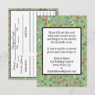 Bridal Shower Recipe Card Wildflowers Garden Green