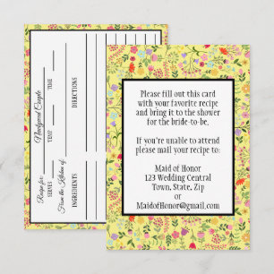 Bridal Shower Recipe Card Wildflowers on Yellow