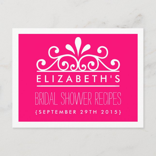 Bridal Shower Recipe Cards Pink Tiara (Front)