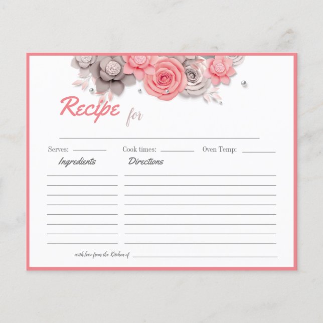 Bridal Shower Recipe for Love Advice Cards (Front)