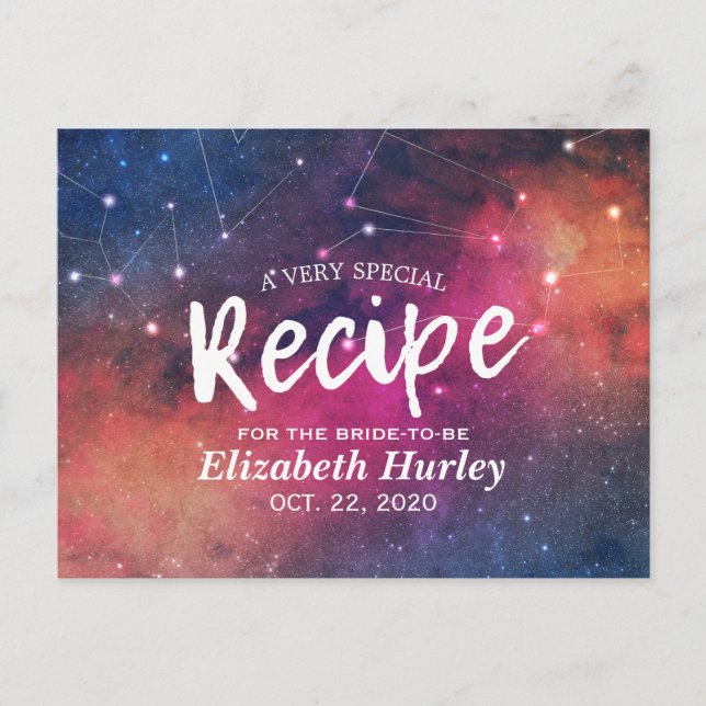 Bridal Shower Recipe Galaxy Nebula Constellations Invitation Postcard (Front)