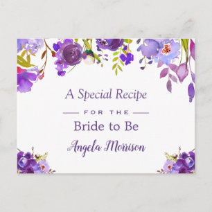 Bridal Shower Recipe Purple Violet Flowers Postcard