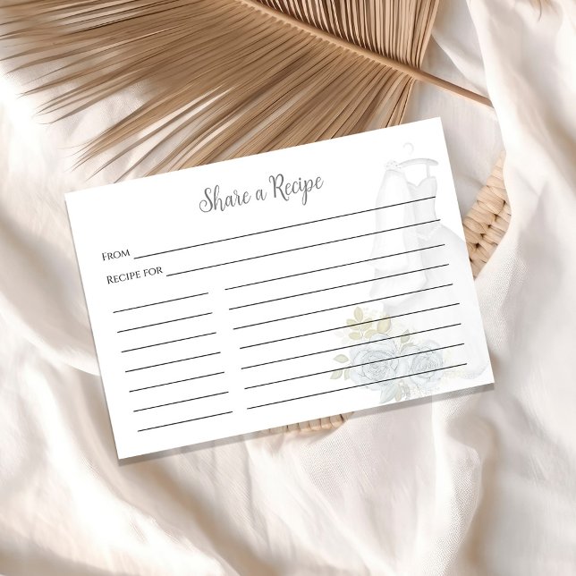 Bridal Shower Recipe Request Blue Floral Gown Enclosure Card (Share a recipe for bridal shower enclosure insert card)