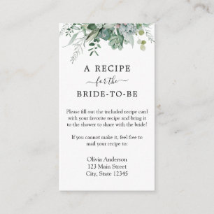 Bridal Shower Recipe Request Enclosure Card