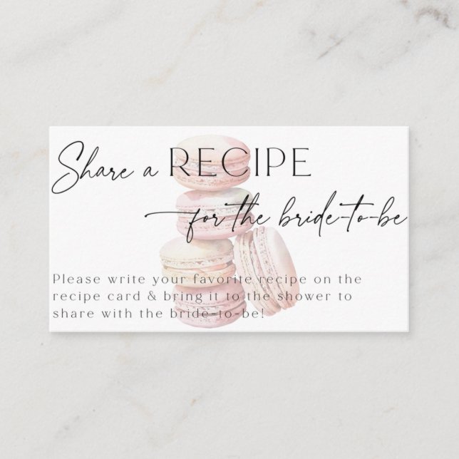 Bridal Shower Recipe Request Pink Macaron Enclosure Card (Front)