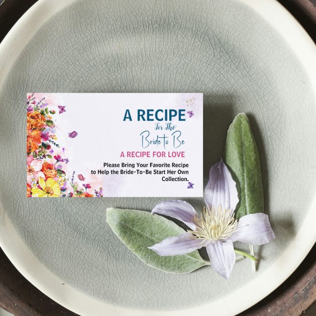 Bridal Shower Recipe Request Spring Pastel Floral Enclosure Card (a recipe for the bride to be for love spring watercolor floral butterfly bridal shower wildflowers)
