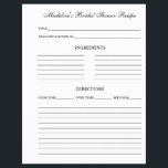 Bridal Shower Recipe Sheet for Binders<br><div class="desc">Bridal Shower Recipe Sheet for Binders</div>