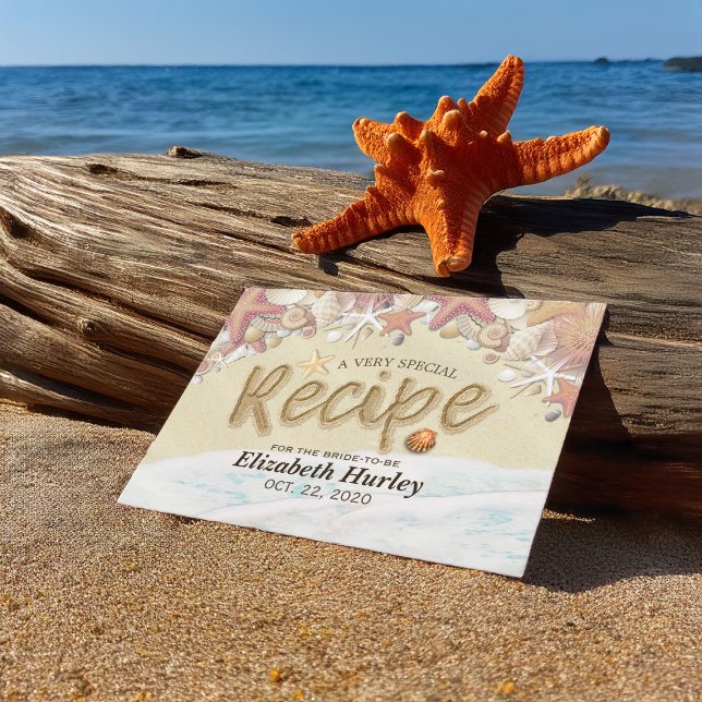 Bridal Shower Recipe Summer Sandy Beach Starfish Invitation Postcard (Creator Uploaded)