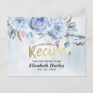 Bridal Shower Recipe Watercolor Floral & Feathers Invitation Postcard