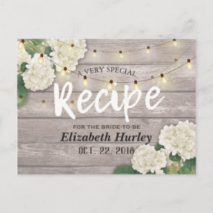 Bridal Shower Recipe Wood Floral String Lights Invitation Postcard
