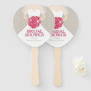 Bridal shower red rose white dress custom fans