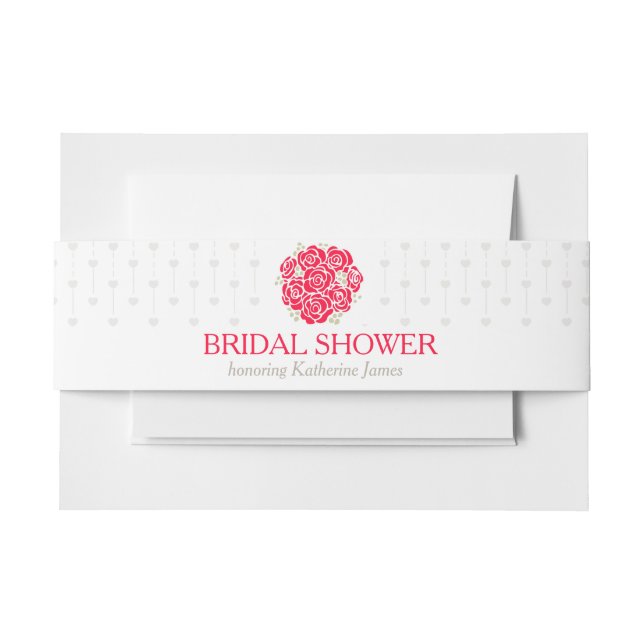 Bridal shower red roses grey heart belly band invitation belly band (Front Example)