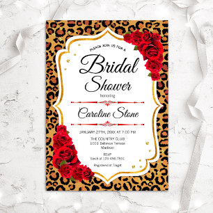 Bridal Shower - Red Roses Leopard Print Invitation