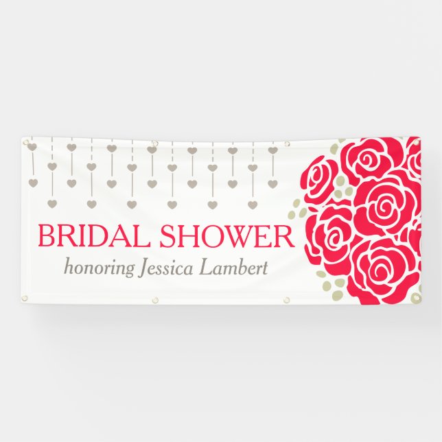 Bridal shower red roses personalised banner (Horizontal)